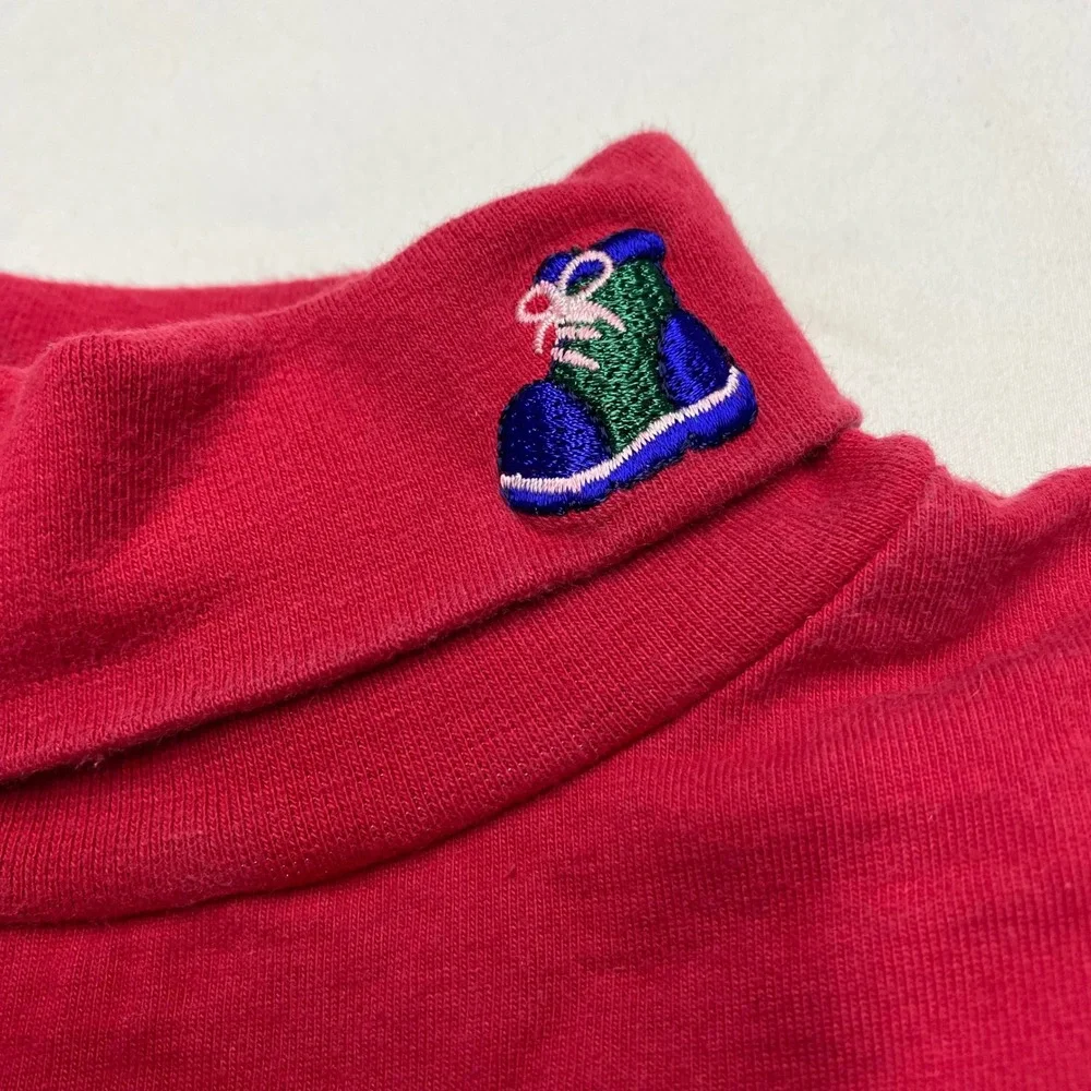 Vintage Mc Kids Red Long Sleeve Turtleneck Top Embroidered Sneaker 4T Cotton